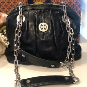 Tory Burch Black Leather Bag with Chain Strap Detail
